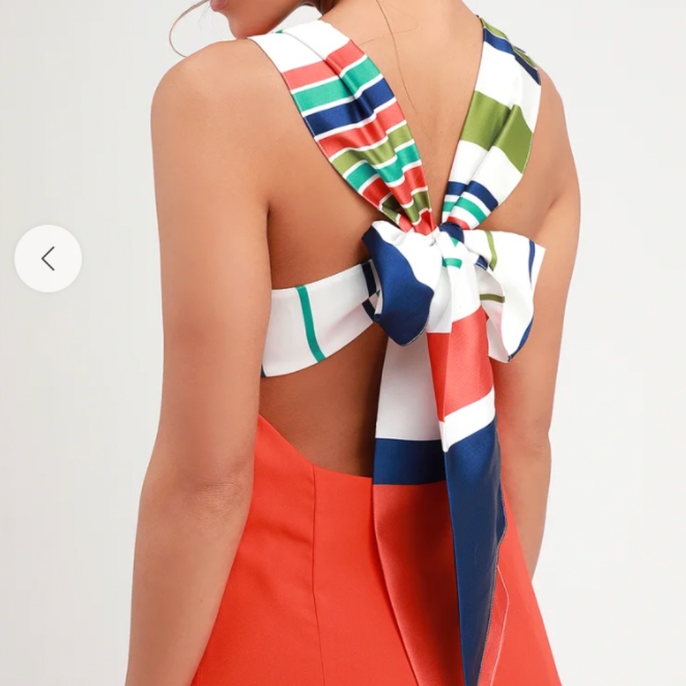 Joyful Red Orange Multi Stripe Tie-Back Mini Dress - Lulus